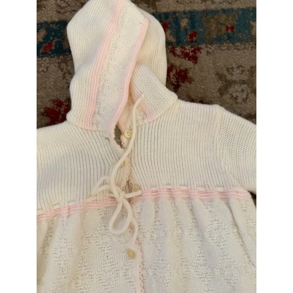 Tiny Togs Bath Robe Size 0/6 Months Ivory Knit Terry Cloth Hooded Slumber Party